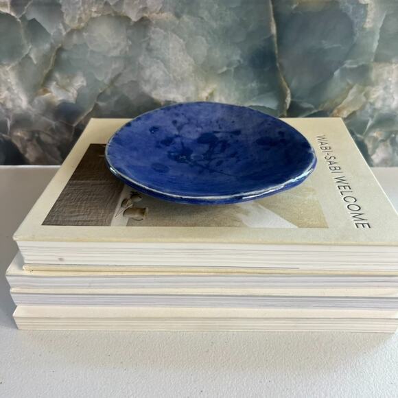 Art Studio Pottery Plate 6.5" Stoneware Trinket Dish Handmade Blue Splatter - Picture 2 of 6